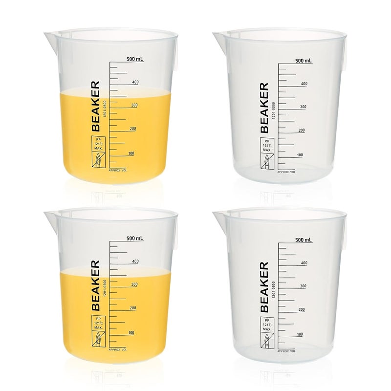 ULAB Scientific Stackable Graduated Plastic Beakers, 4pcs of Vol.500ml(16.9oz), with Easy-to-Read Printings in Black, UBP1025 - Image 1